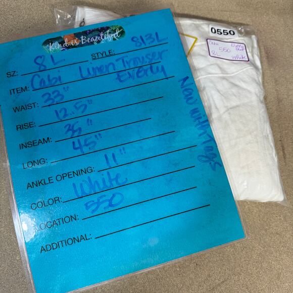 CAbi Everly Pant Linen Rayon NEW SZ 8L Womens White Beach Comfort Resort Summer - Picture 9 of 9